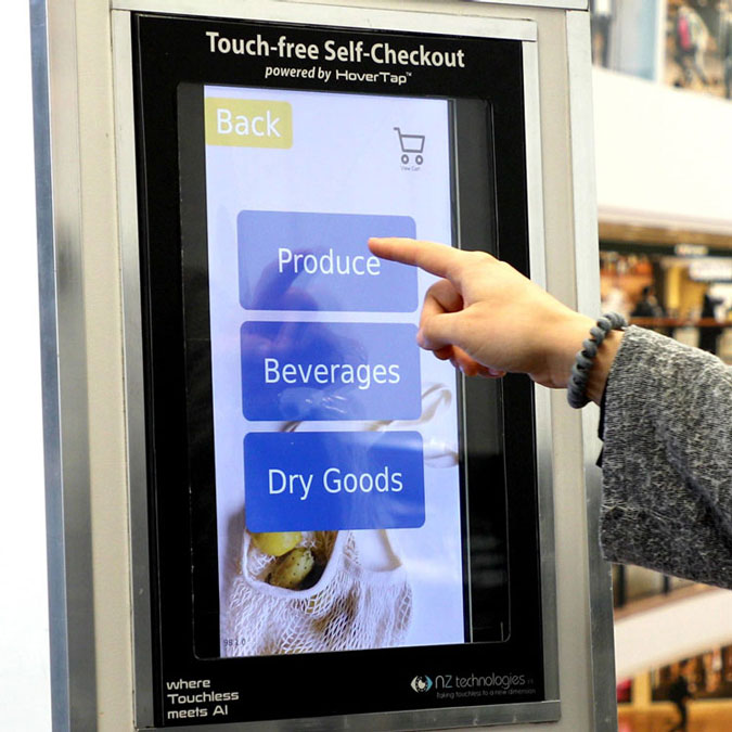 HoverTap Touchless Control used in a grocery store self-checkout